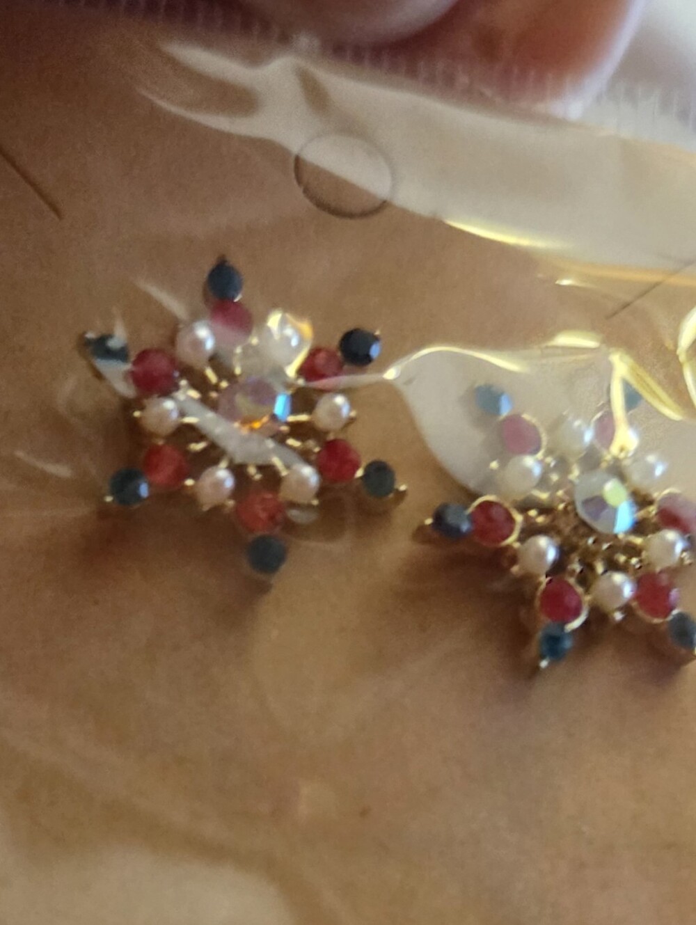 Gold-tone Floral Cluster Earrings with Red, Green and Pearl Accents
